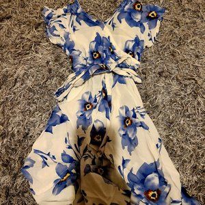 Baby Girl Blue and White Floral Romper